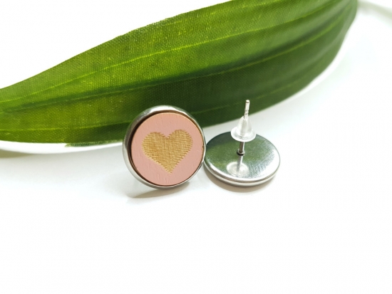 Herz Holz Scheiben Ohrstecker rosa, grau, blau